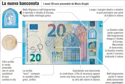 Da oggi in circolazione la nuova banconota da 20 euro